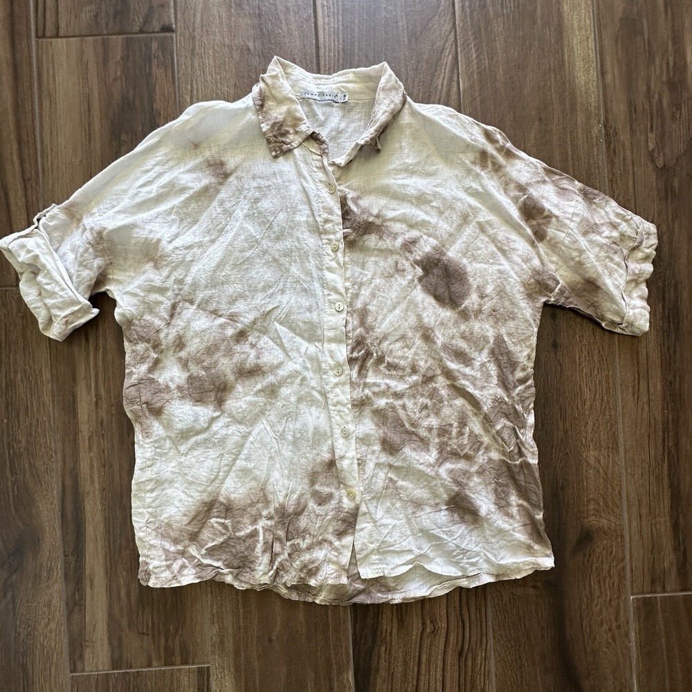 Tempo Paris Linen Tie Dye Button Down Shirt Brown White Made in Italy S/M